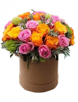 Kutuda Turuncu Pembe Gül  çiçek gönder