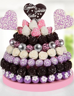 Purple Happy Day Doğum Günü Pastası Meyve Sepeti ve Çikolatalar çiçek gönder
