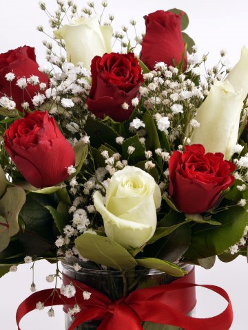 Kırmızı ve Beyaz Güller Aranjmanlar çiçek gönder