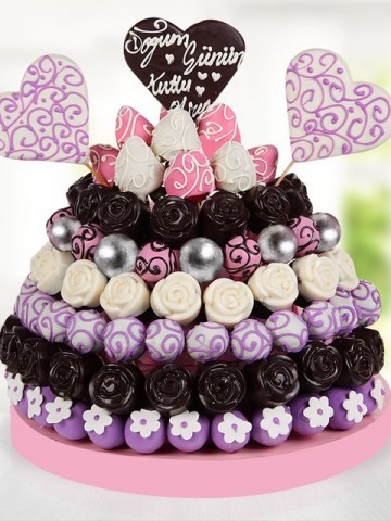 Purple Happy Day Doğum Günü Pastası Meyve Sepeti ve Çikolatalar çiçek gönder